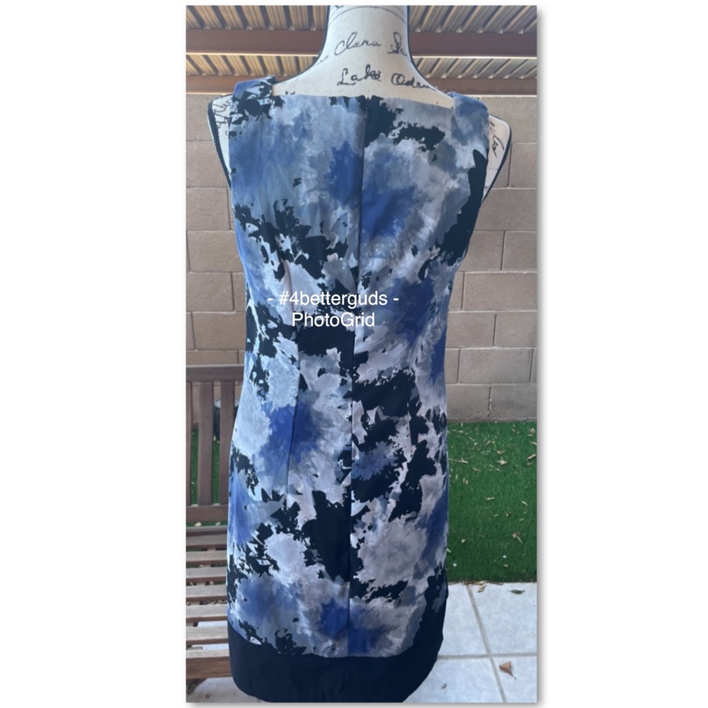 AB Studio Abstract Watercolor of Blue Gray & Black Shift Sheath dress Sz 8 - Picture 3 of 15
